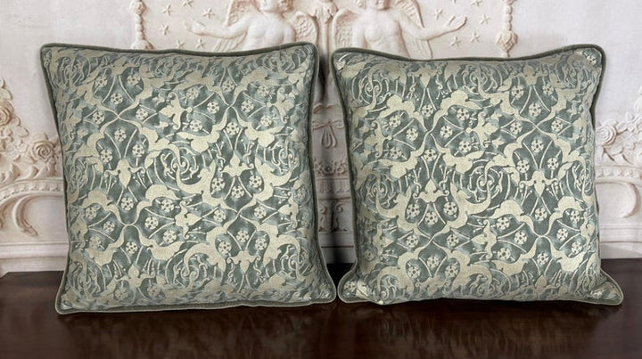Pair Of Authentic Venetian Oneiroi Patterned Fortuny Pillows