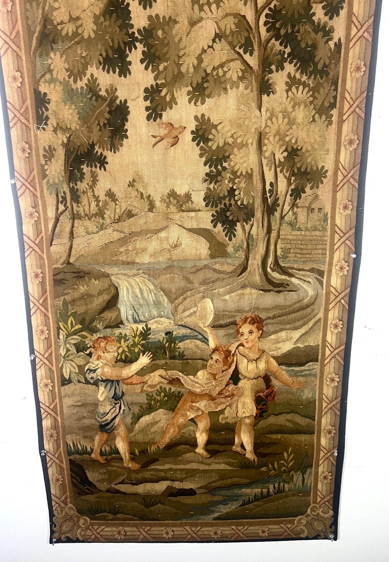 19th Century Antique Aubusson Tapestry of Young Couple