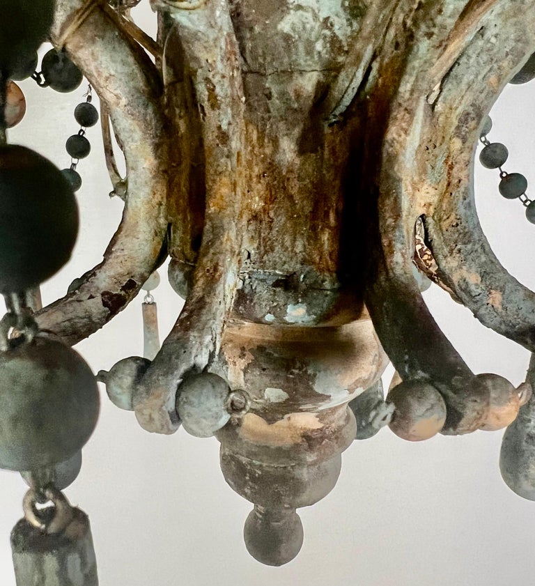 Italian Style Wood and Iron Chandelier with Wood Drops By MLA