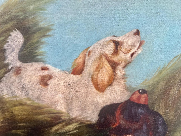 English Oil on Canvas Depicting Trio of Spaniels