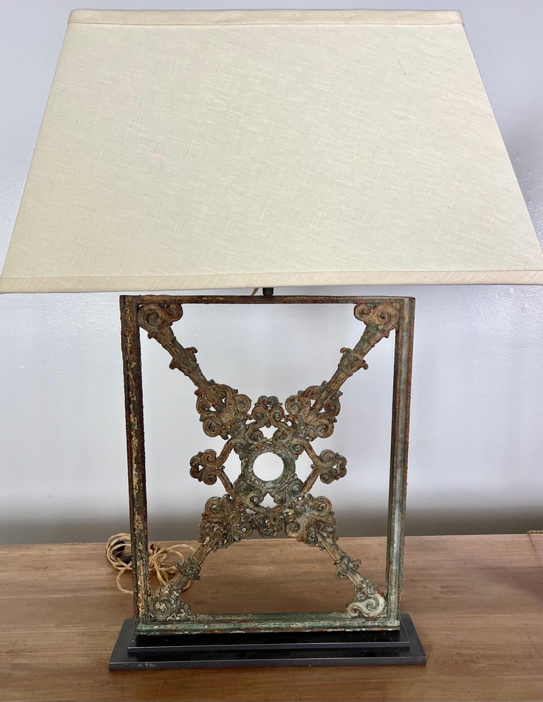 Pair of Wrought Iron Lamps with Linen Shades