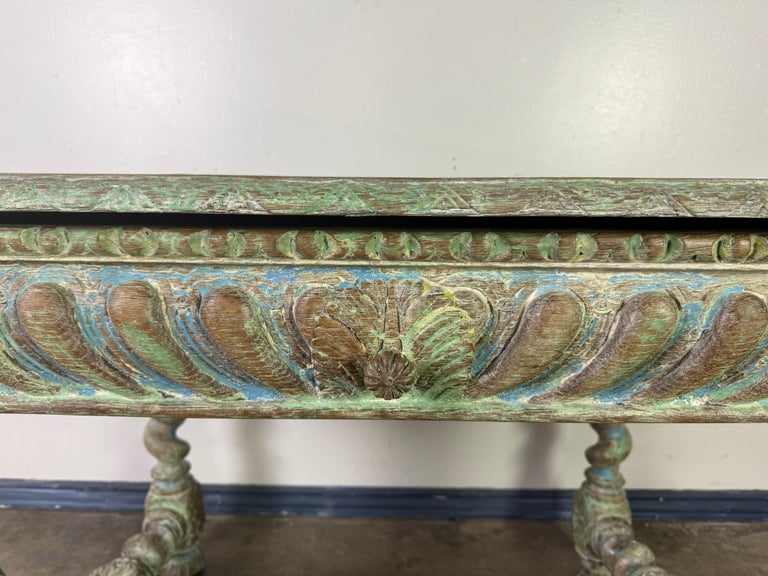 Antique Spanish Colonial Style Carved Writing Table with Drawer