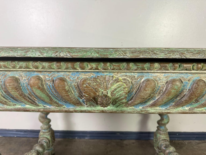 Antique Spanish Colonial Style Carved Writing Table with Drawer
