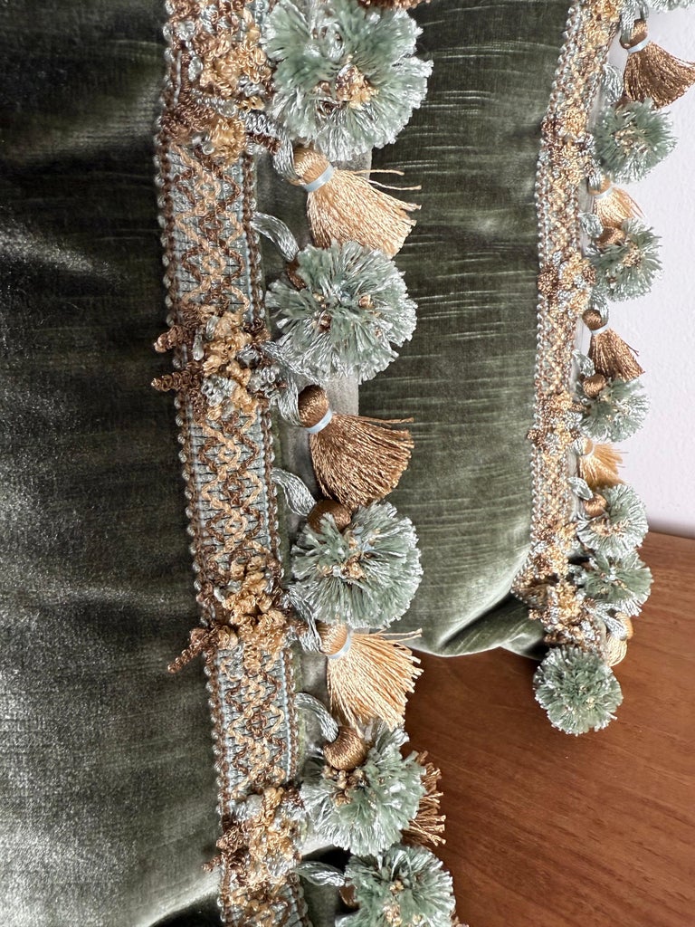 Pair of Custom Velvet Pillows with 19th-Century French Gold-Thread Appliqués