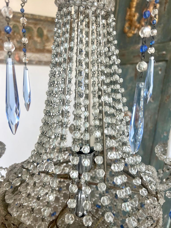 French Crystal Beaded Crystal Chandelier C. 1930's