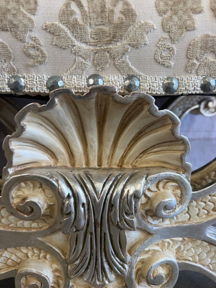Pair of Italian Venetian Baroque Curule Stools - Hand - Carved Silvered Gilt