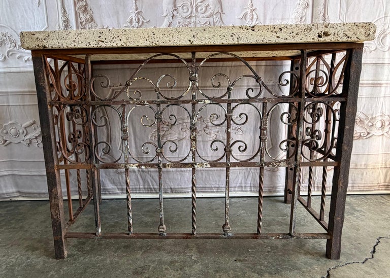 Spanish Revival Console Table - Fossilized Stone Top