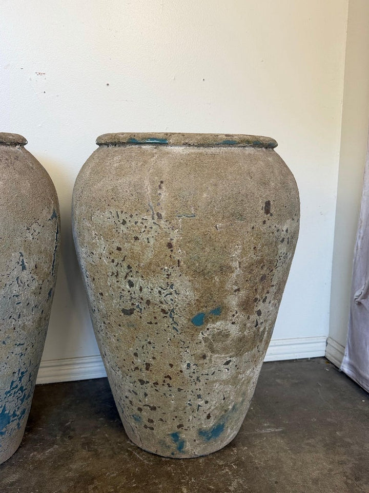 Pair of Monumental Antique Water Jars - Large with Original Turquoise Glaze