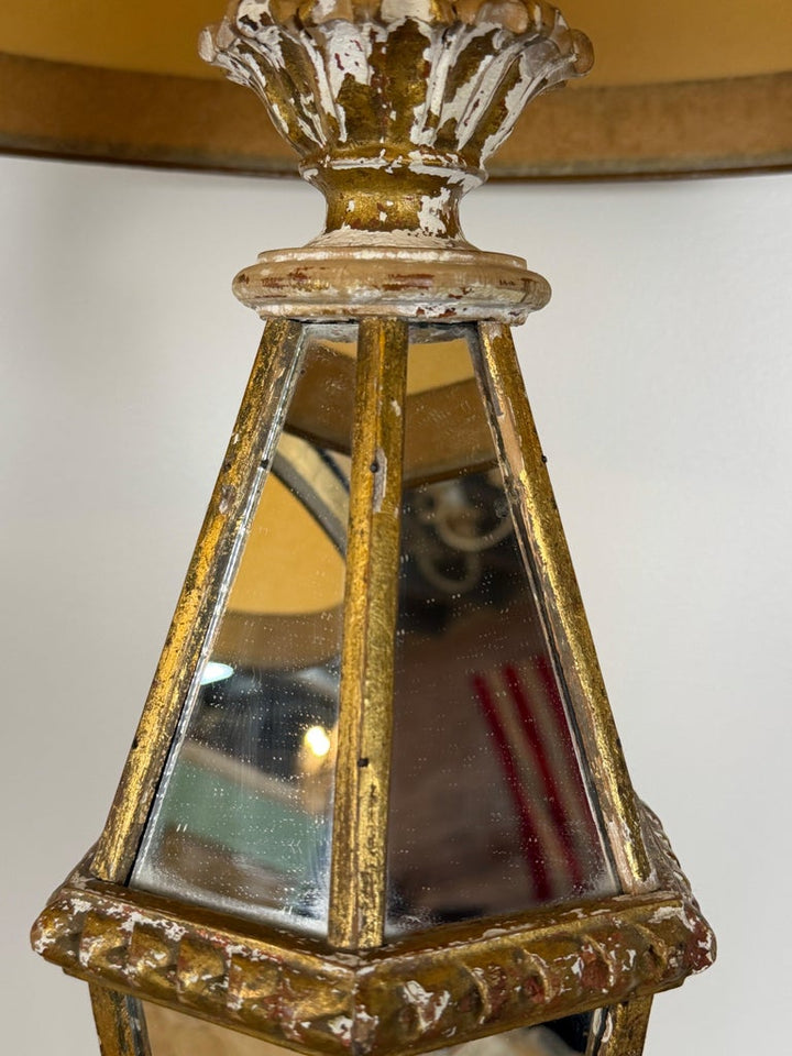 Vintage Italian Mirrored Obelisk Table Lamps, Giltwood, 1940s-50s