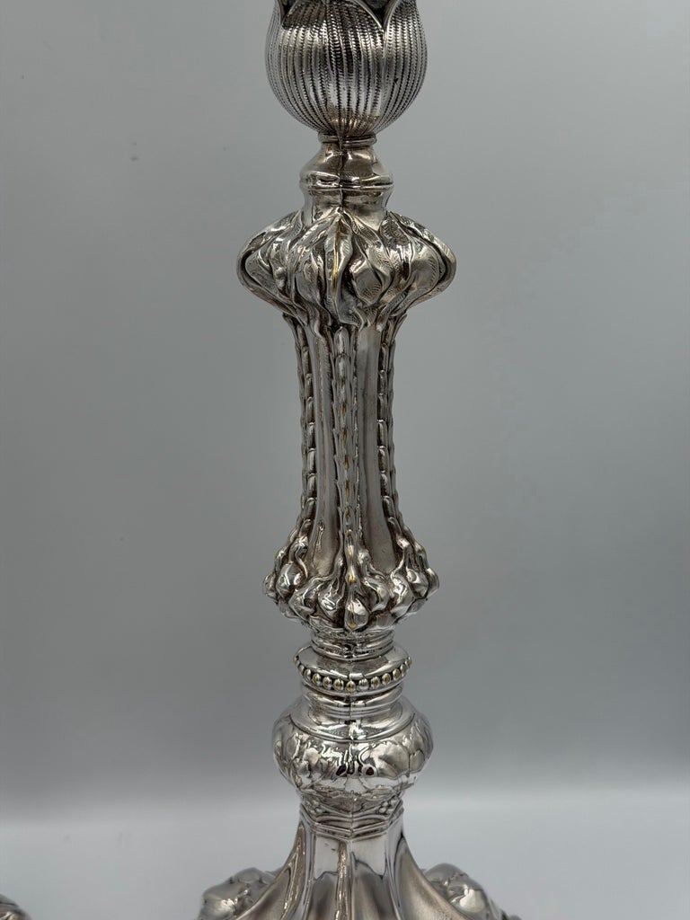 Pair of Baroque Revival Silver Candlesticks with Figural Tripod Bases
