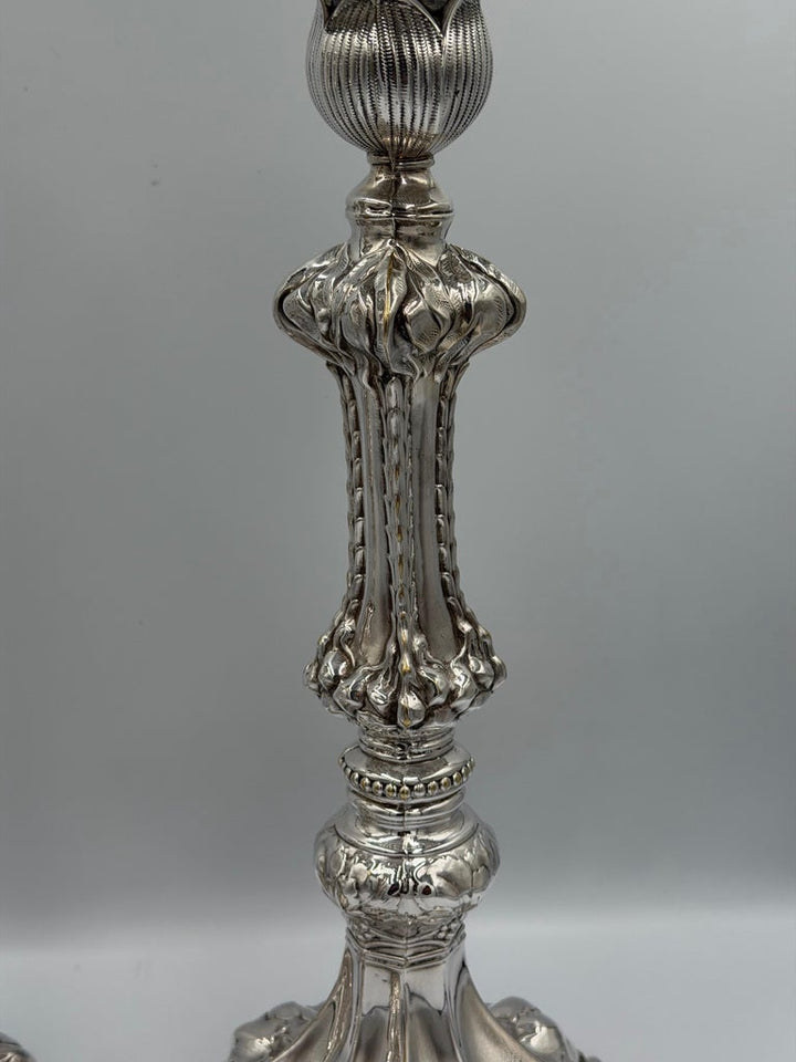 Pair of Baroque Revival Silver Candlesticks with Figural Tripod Bases