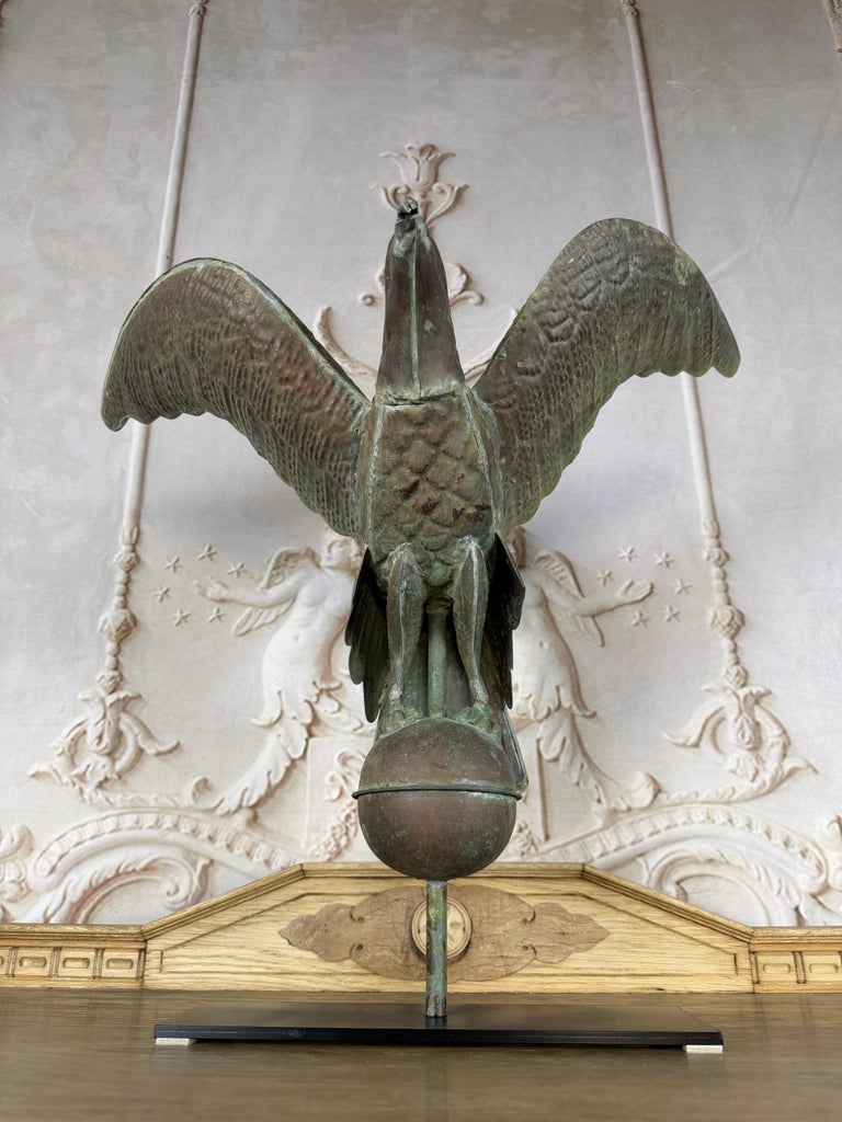 Folk Art Copper Eagle Weathervane on Iron Base