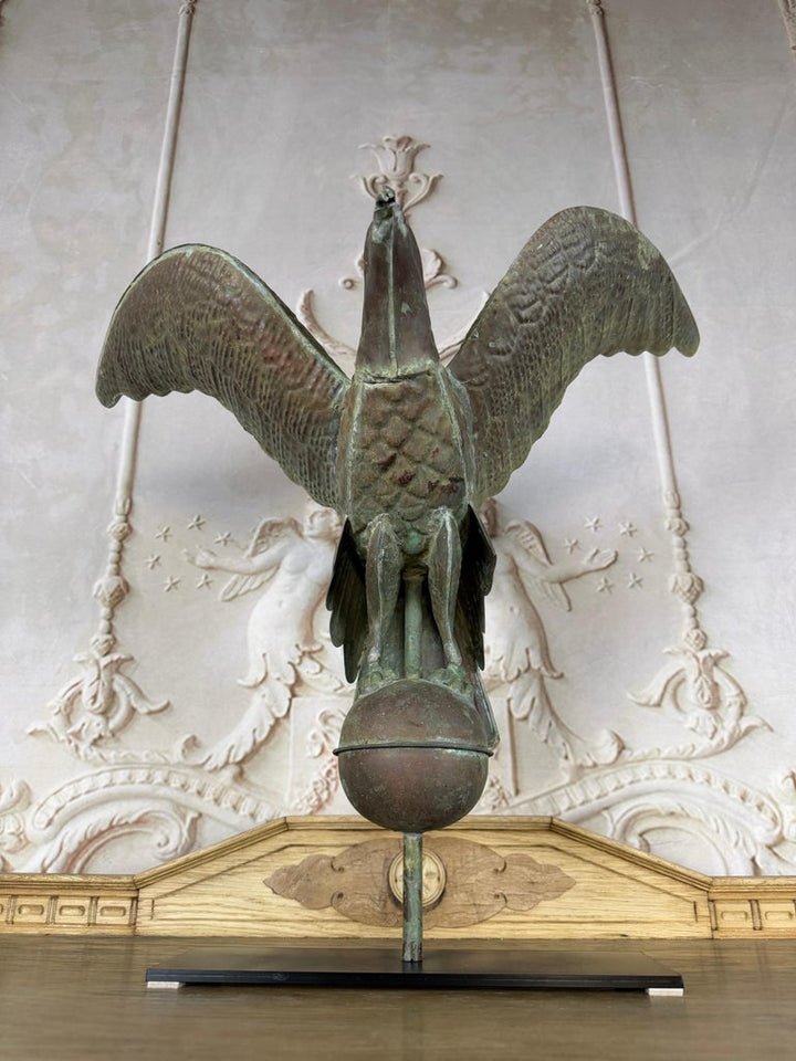 Folk Art Copper Eagle Weathervane on Iron Base