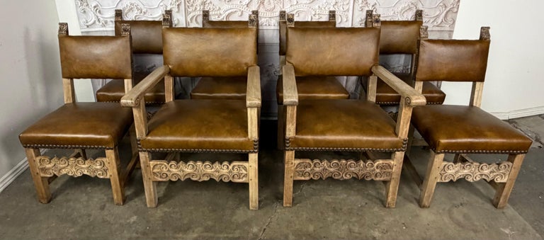 Set of Eight Spanish Colonial Leather Dining Chairs