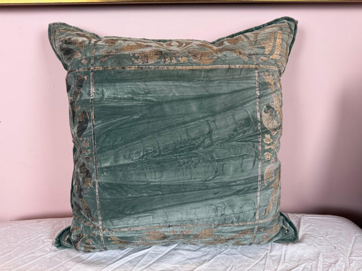 Stenciled Nomi Blue Velvet Pillow