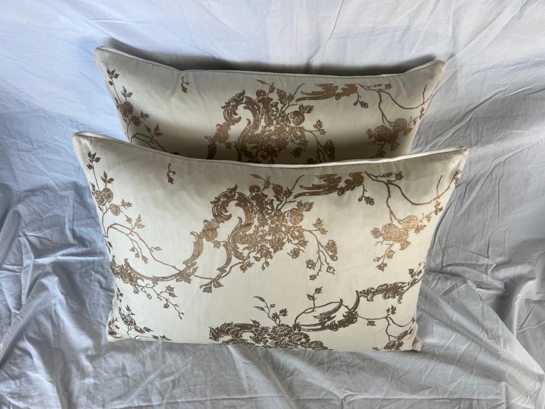 Pair of Venezianina Patterned Gold & Cream Fortuny Pillows