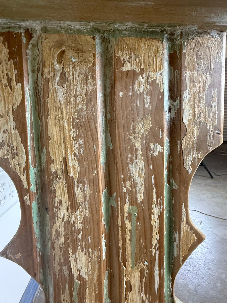 Weathered Swedish-Style Pine Console Table with Lyre-Shaped Supports