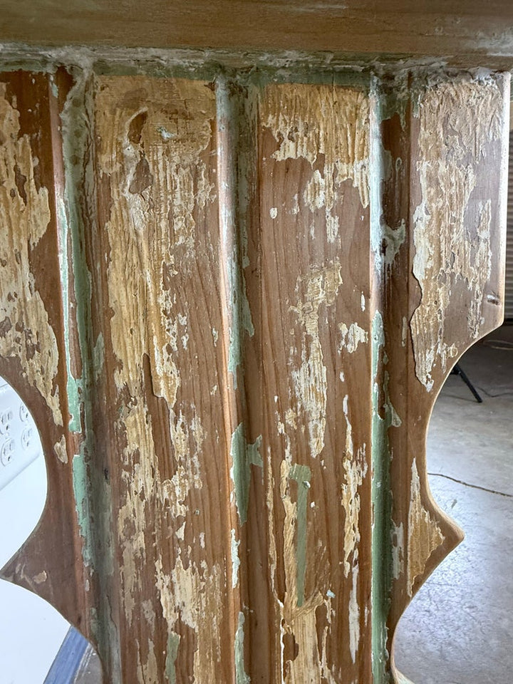 Weathered Swedish-Style Pine Console Table with Lyre-Shaped Supports