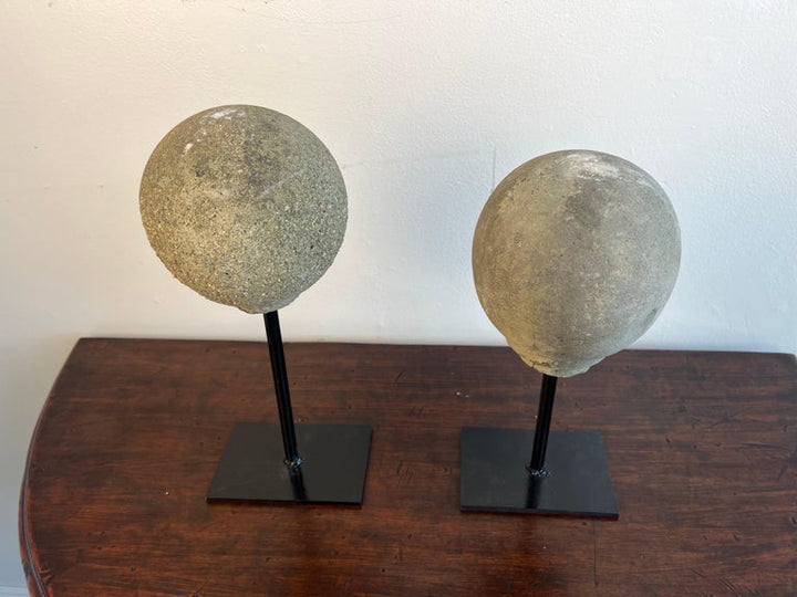 Pair of Mounted Spheres on Iron Bases