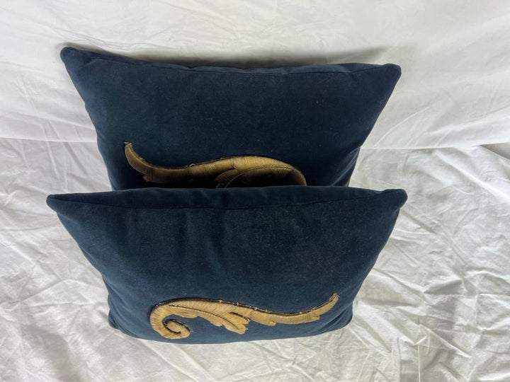 Pair of Custom Gold Metallic Appliqued Pillows by MLA