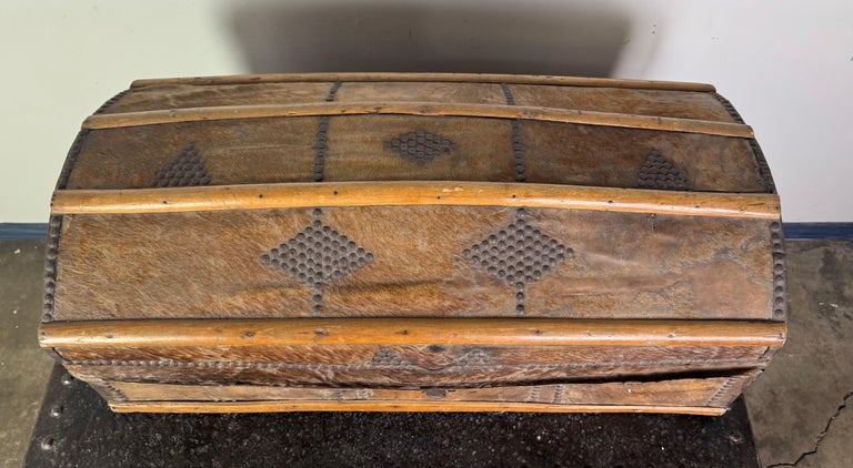 19th Century Spanish Colonial Leather Dome Trunk with Studded Decoration