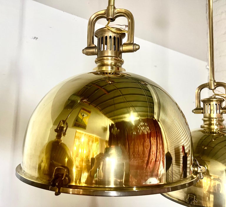 Set of Three Monumental Brass Domed Shaped Pendants