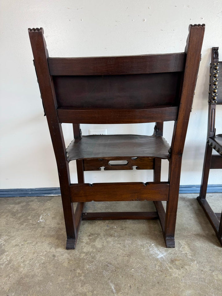 Set of Ten Spanish Revival Leather Dining Chairs, circa 1920s