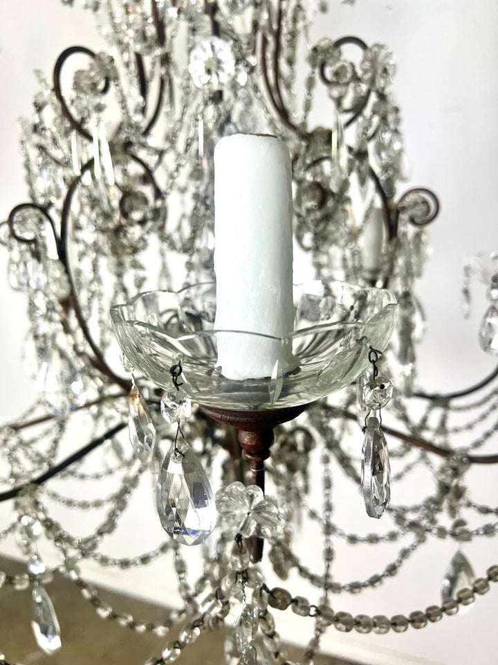 Pair of French Crystal & Beaded Chandeliers C. 1930's