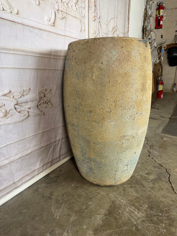 Large Antique Terracotta Vessel with Weathered Ochre and Blue Patina