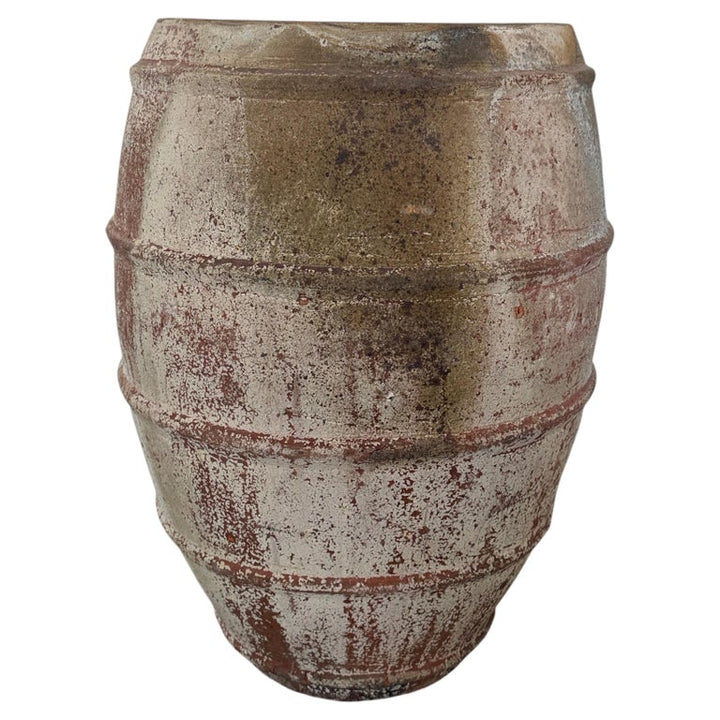 Monumental Ribbed Terracotta Planter with Heavily Distressed Patina