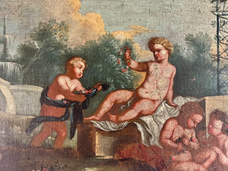 19th C. Italian Oil on Canvas w/ Cherubs