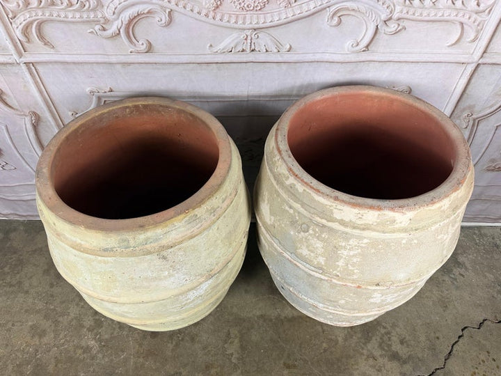 Pair of French Style Olive Jar Planters - Terracotta Barrel Pots