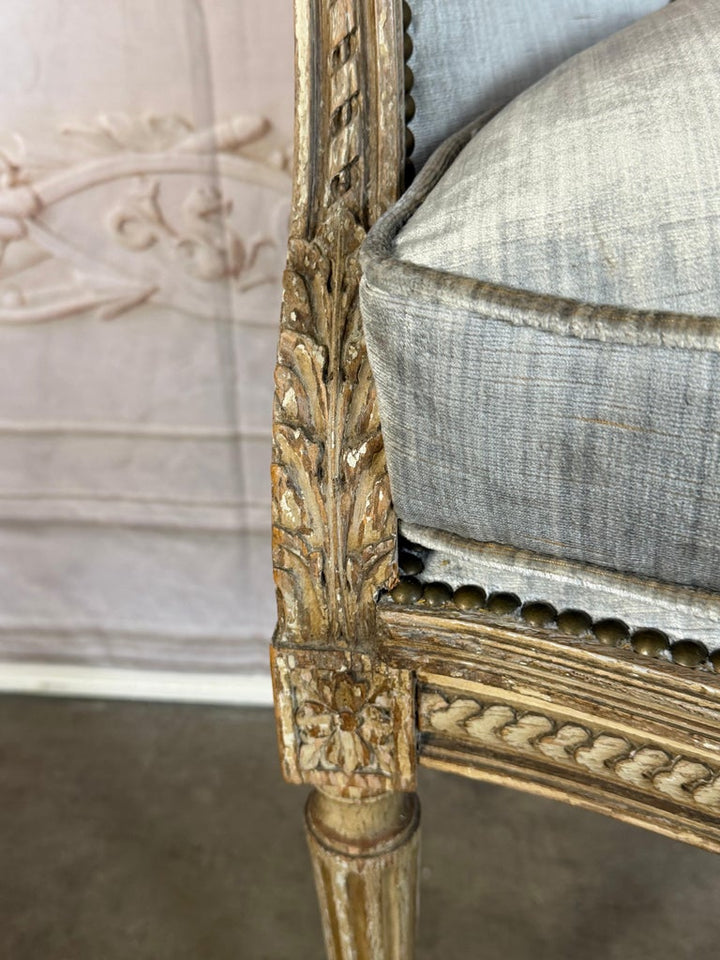 Antique French Louis XVI Style Painted Bergère Chair with Cane Back