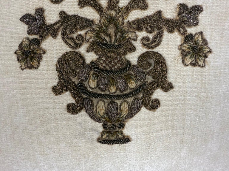Pair of Custom Velvet Pillows with 19th-Century French Metallic Appliqués