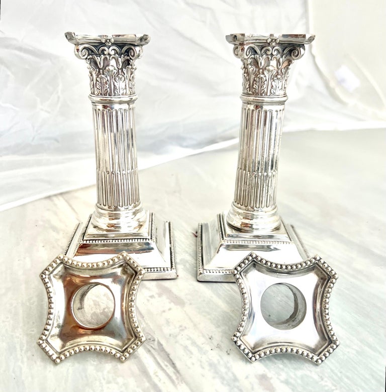 Pair of English Sheffield Silver Candlesticks