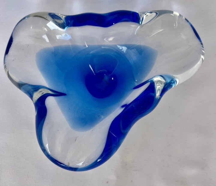 Blue and Clear Hand Blown Murano Dish