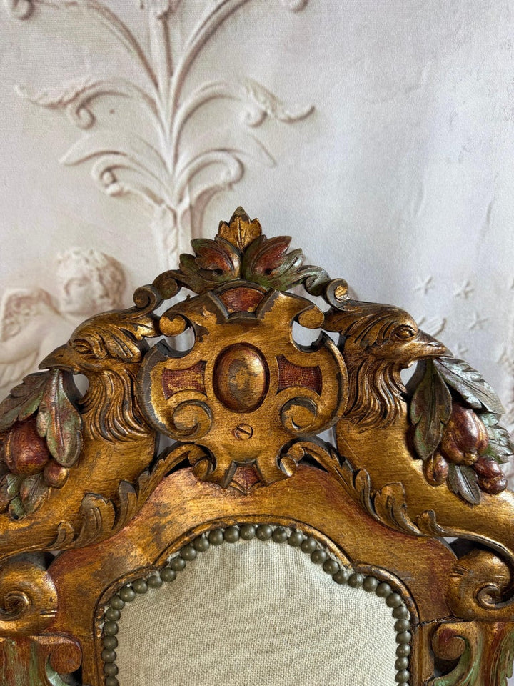 Set of 10 chairs Italian Renaissance Revival Polychrome Giltwood Dining Chairs