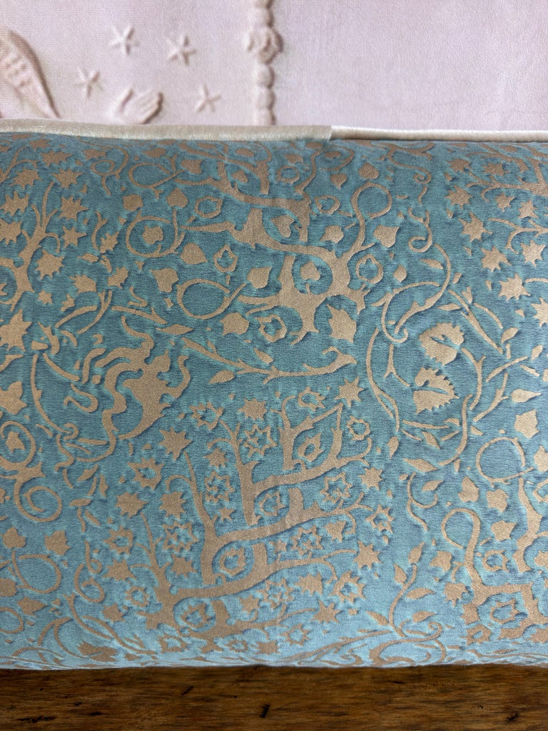 Pair of Venetian Aqua and Gold Fortuny Textile Lumbar Pillows