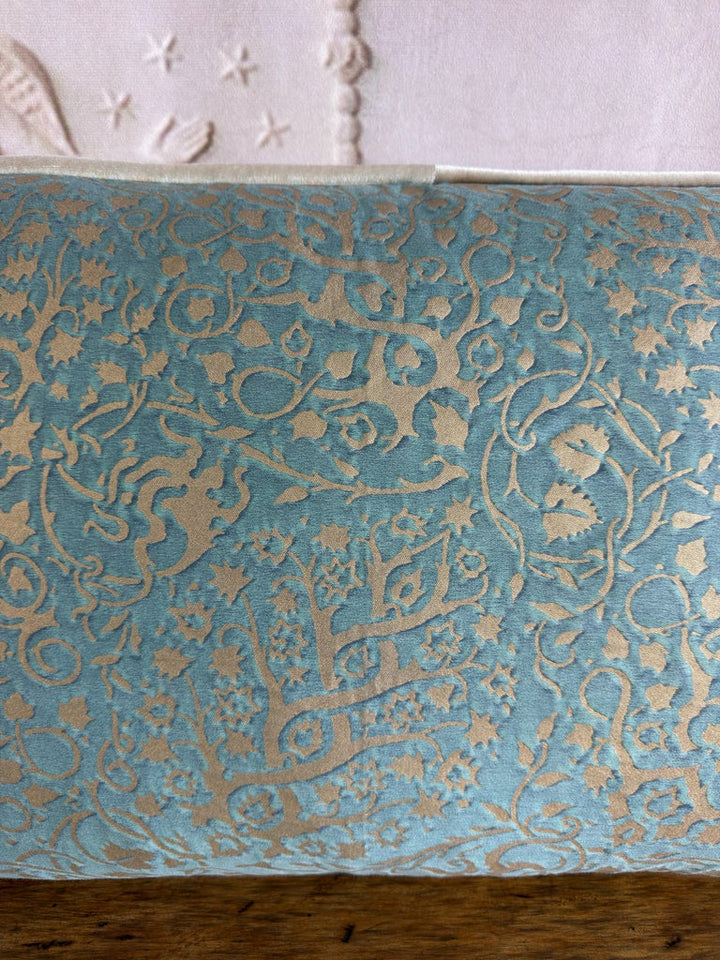 Pair of Venetian Aqua and Gold Fortuny Textile Lumbar Pillows