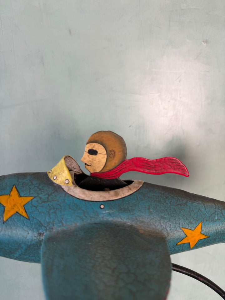 Vintage Folk Art Airplane Pilot Balancing Kinetic Sculpture
