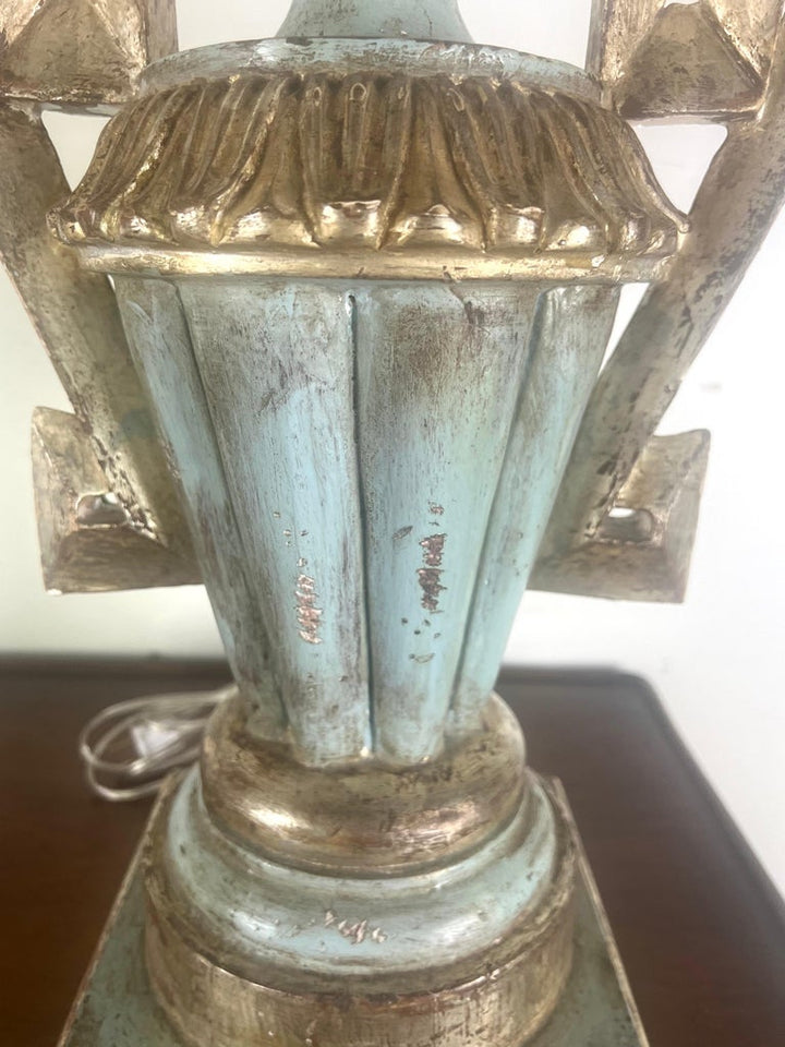 Pair of Greek Key Painted Lamps w/ Parchment Shades