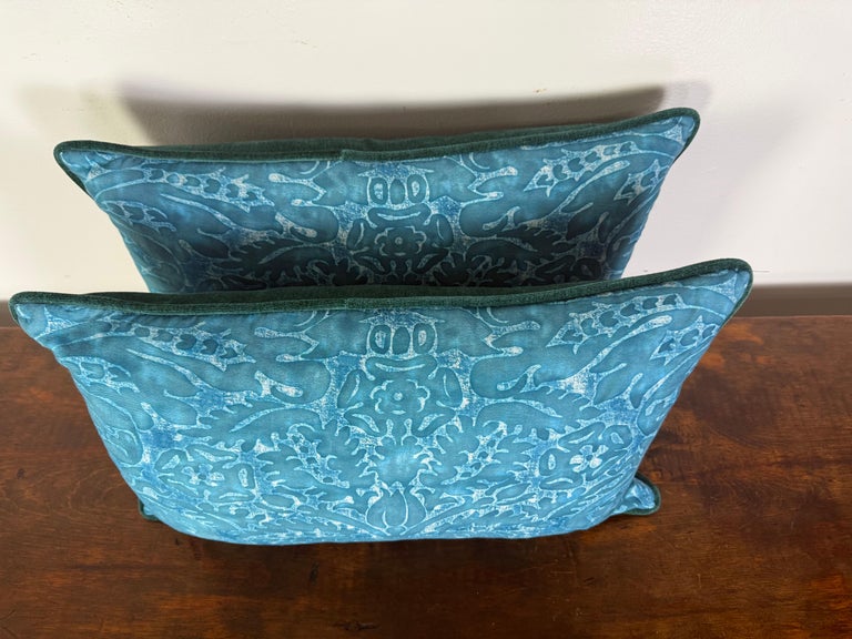 Pair of Teal Fortuny Style Decorative Pillows