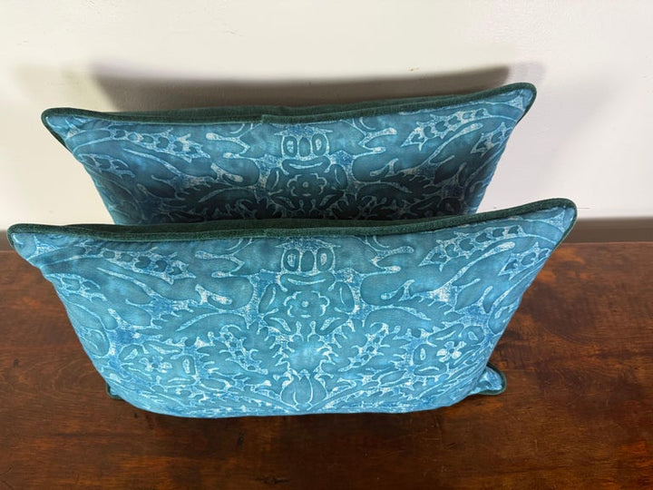 Pair of Teal Fortuny Style Decorative Pillows