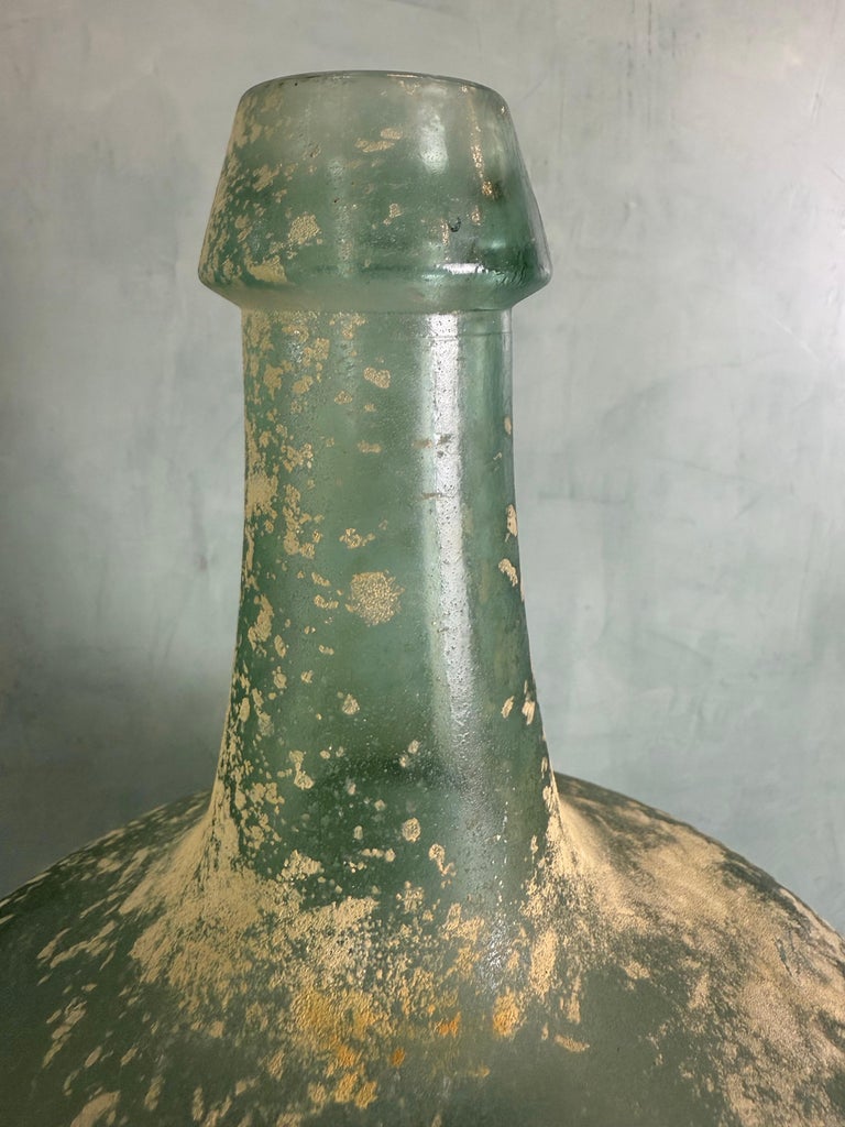Spanish Hand-Blown Seafoam Glass Vessel with Weathered Patina Finish