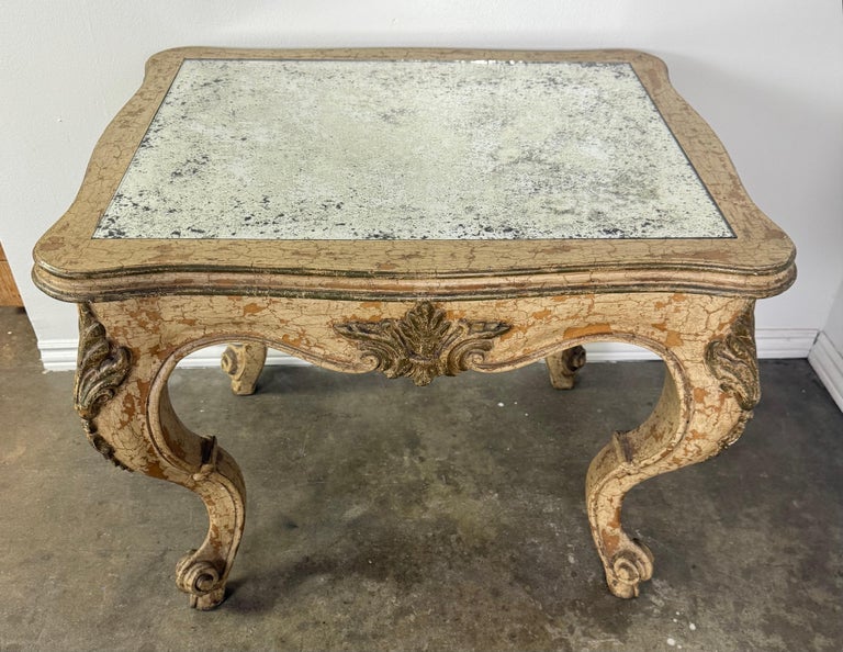 Antique Continental Giltwood Coffee Table with Original Foxed Mirror