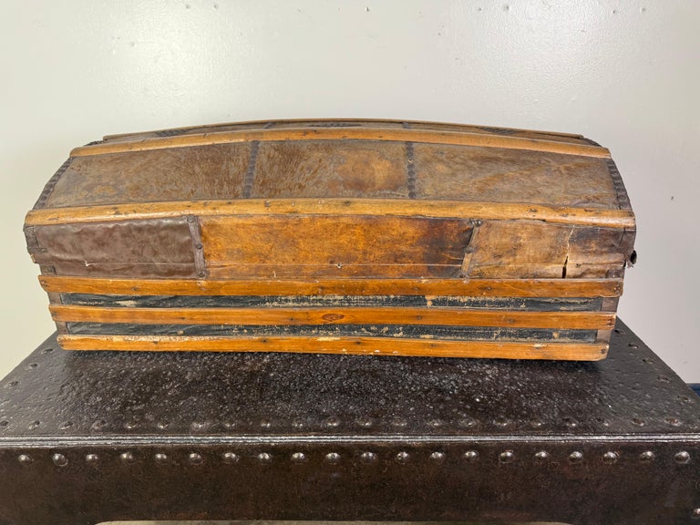 19th Century Spanish Colonial Leather Dome Trunk with Studded Decoration