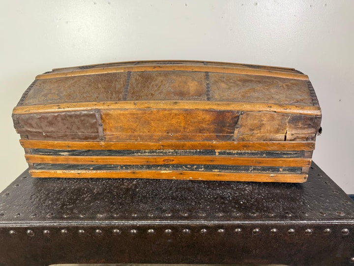 19th Century Spanish Colonial Leather Dome Trunk with Studded Decoration