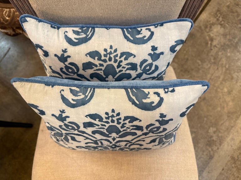 Pair of Authentic Fortuny Venetian Textile Pillows with Velvet Backs