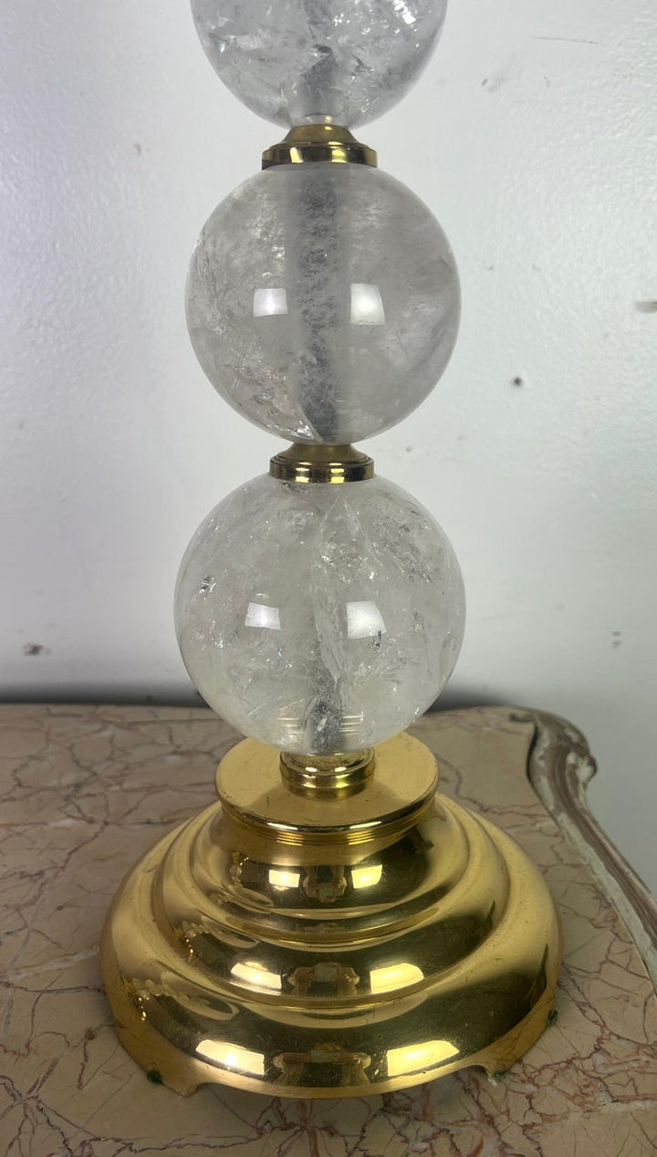 Pair of Rock Crystal Column Lamps w/ Shades