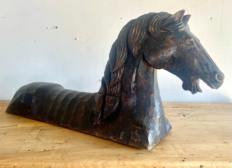 Pair of Primitive Hand Chiseled Horse Sculptures